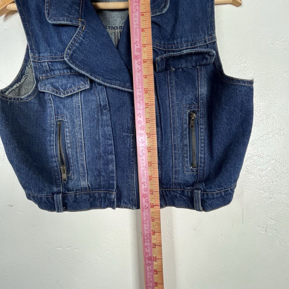 Vintage C’est Toi Denim Moto Vest Women’s Large Blue Zip Front Sleeveless Jean - Picture 8 of 12